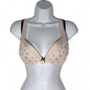 Victoria's Secret Dream Angels Demi Push Up Bra 34D Rhinestone Pigeonnant Lace